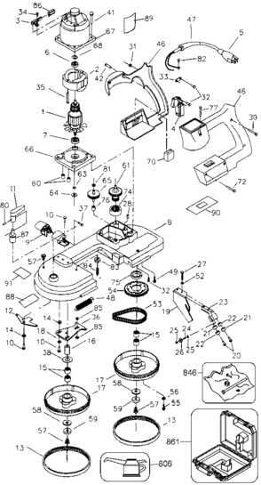 Default Diagram and Parts List for Type 2 Black and Decker Band Saw